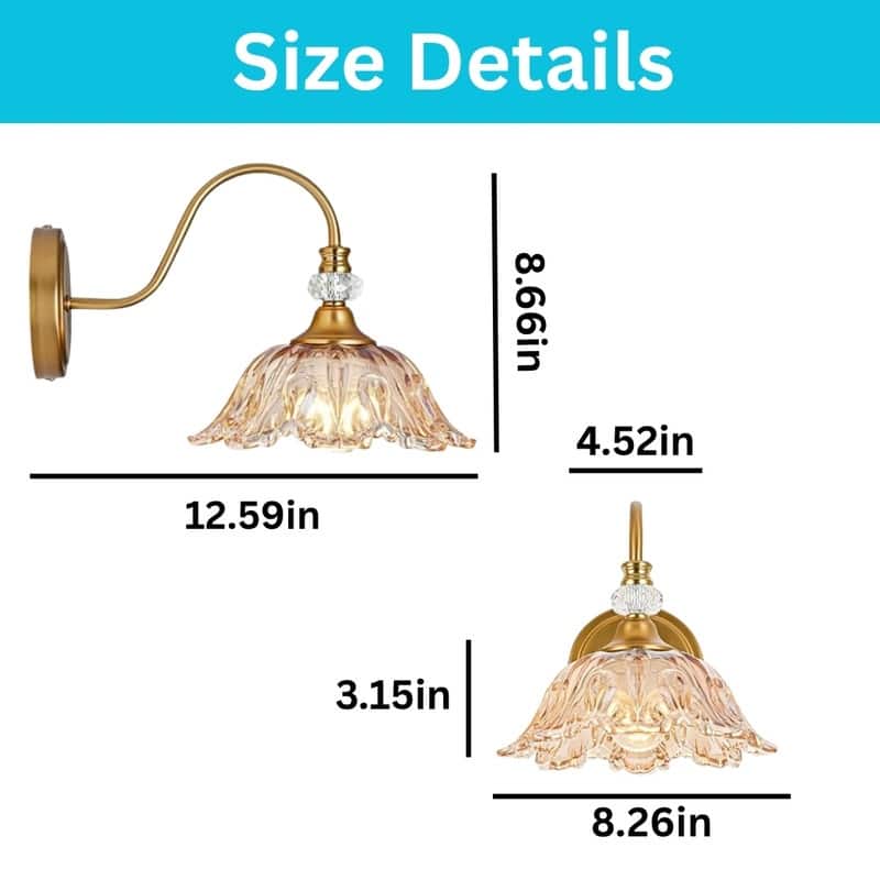 1 Light wall sconce gold bathroom light fixtures glass, metal wall lighting