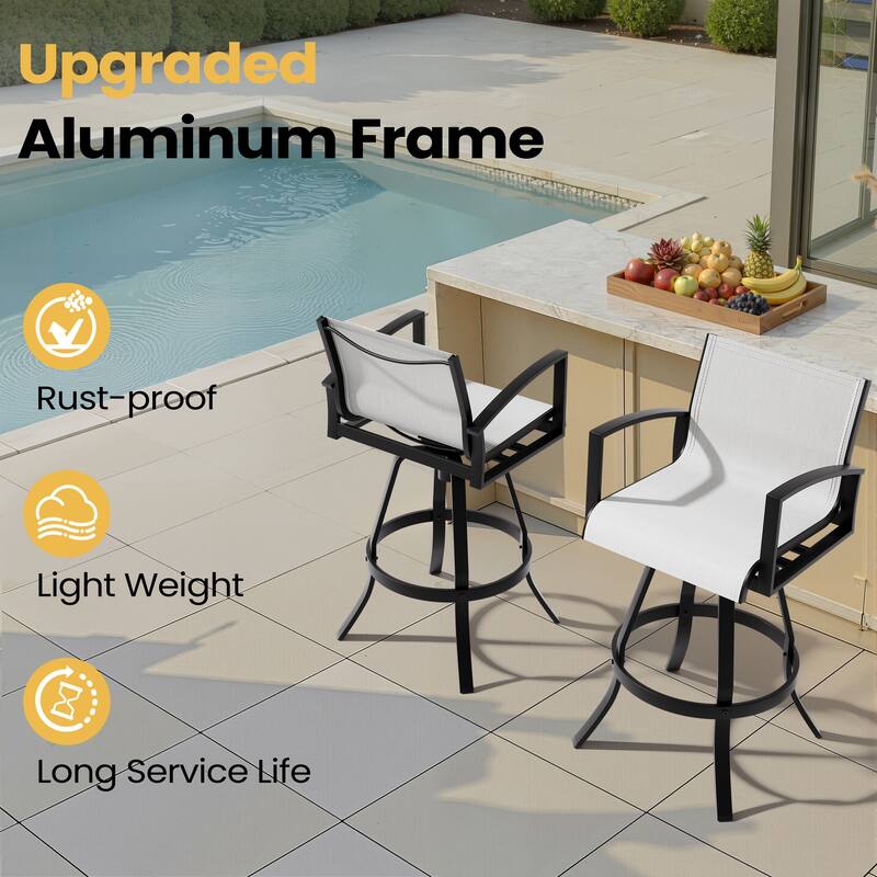 30''H Outdoor Patio Aluminum Premium Sumbrella Fabric Swivel Bar Stools