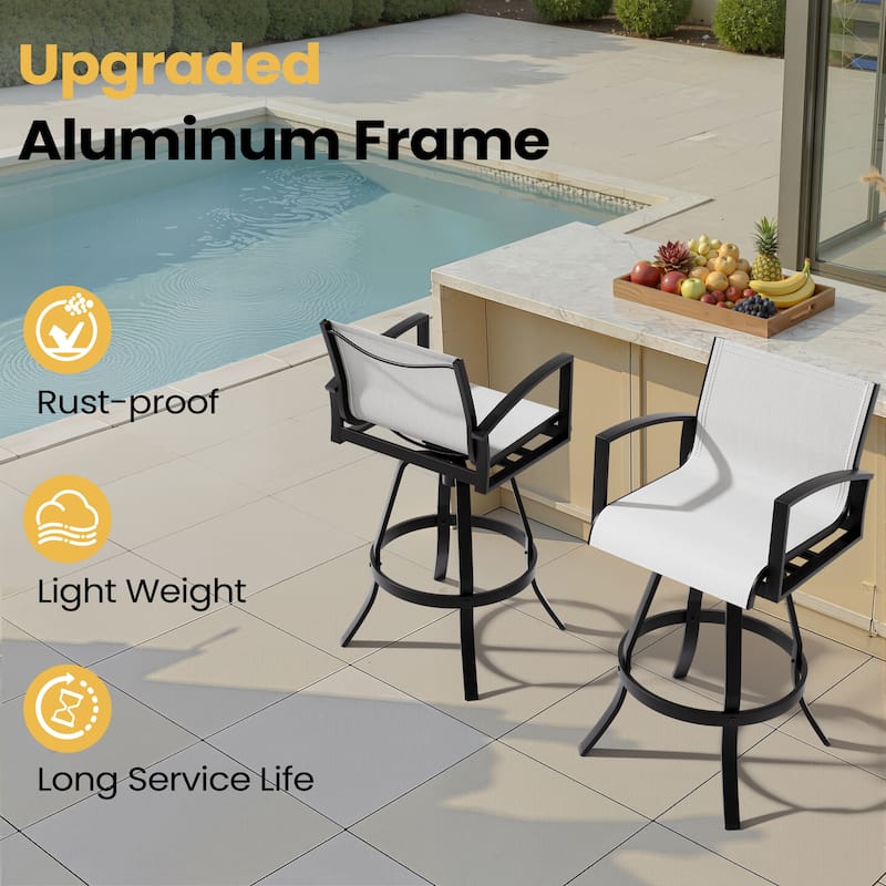 30''H Pellebant Outdoor Patio Aluminum Premium Swivel Bar Stools with Sunbrella Fabric