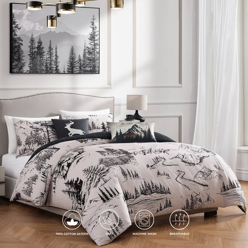 Bebejan Rocky Mountains 100% Cotton Sateen 5 Piece Reversible Comforter Set