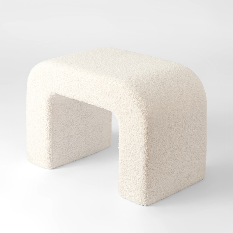 25.6'' Upholstered Foot Stool Modern Pouf Ottoman - White