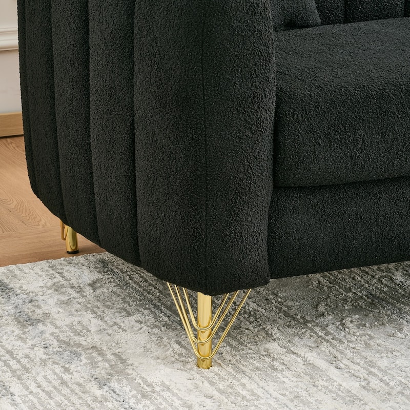 Chenille Upholstered Loveseat, Tufted 2 Seater Deep Seat Couch, Lounge Sofa Chair with Metal Legs for Living Room, Bedroom
