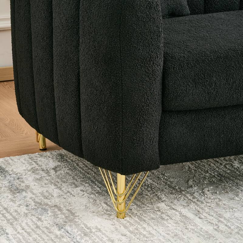 Luxurious 2-Seater Deep Seat Sofa Couch Loveseat Sofa with Metal Legs, Sofa Couch with Throw Pillows
