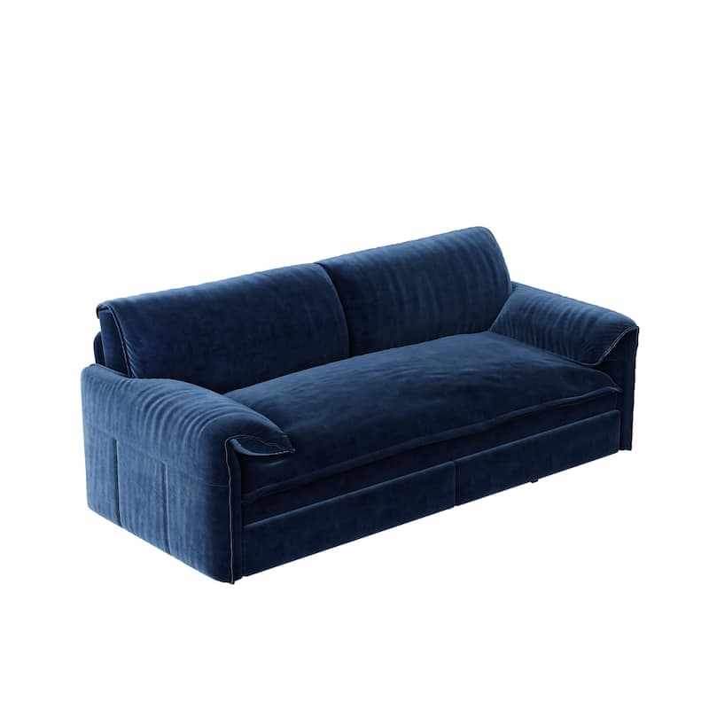 66" Queen Velvet Pull Out Sofa Bed w/ Side Storage Multi-Functional Loveseat Bed for Living Room Office - Blue