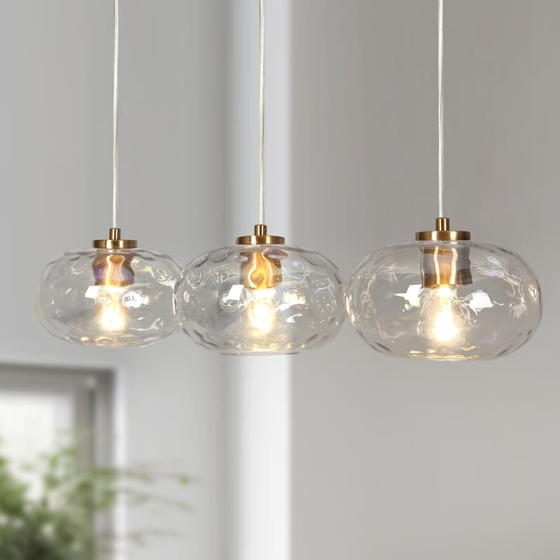 Modern 3-Light Gold Chandelier Hand-blown Glass Linear Pendant for Kitchen Island Dining Room - W31.5" x H66" Max