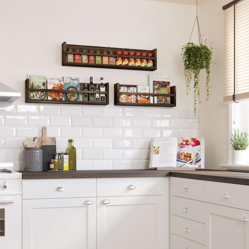 Wallniture Polynez Rustic Wood Floating Shelf, Set of 3, 24-30-36 inches Multisize Wall Shelves, Wall Mounted Shelving for Books