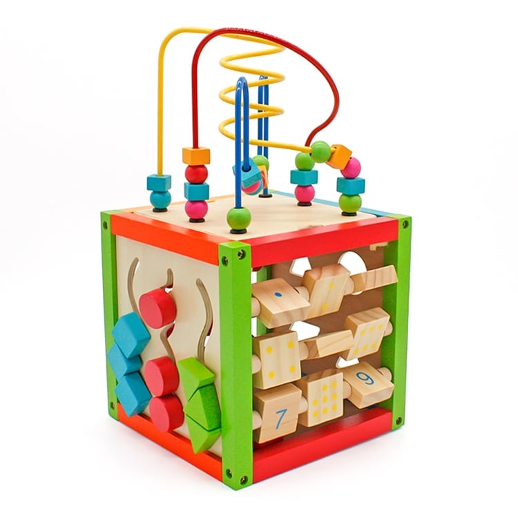 Wooden Learning Bead Maze Cube 5 in 1 Educational Toy - Multicolor