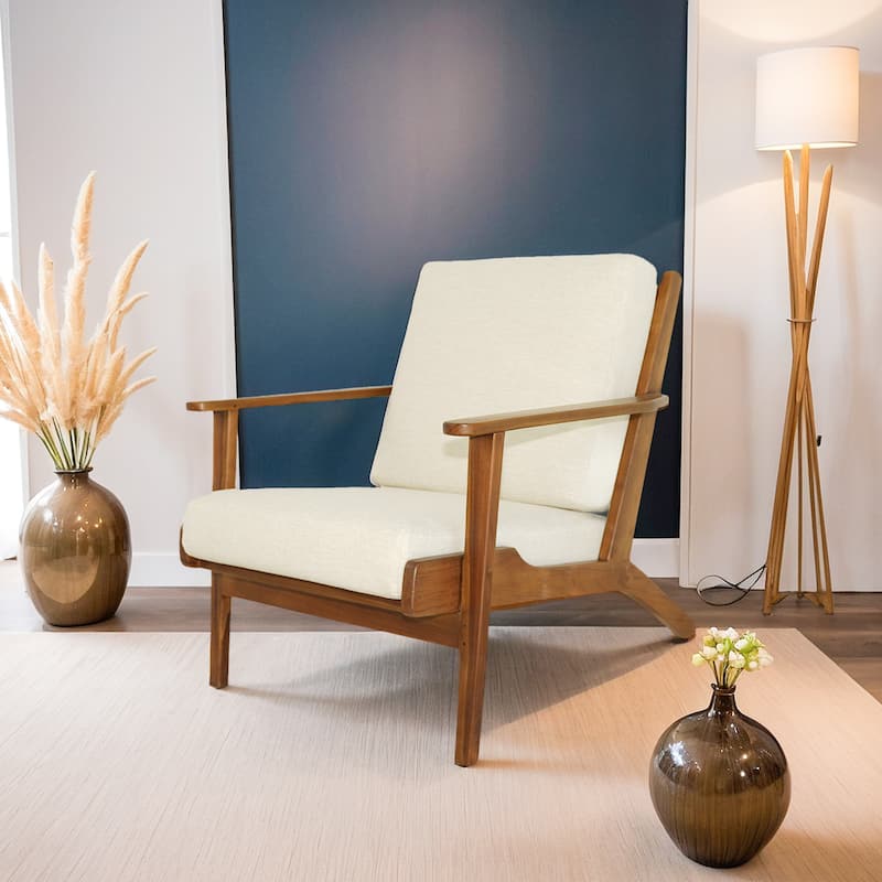 Kymber Teak Wood Linen Lounge Chair