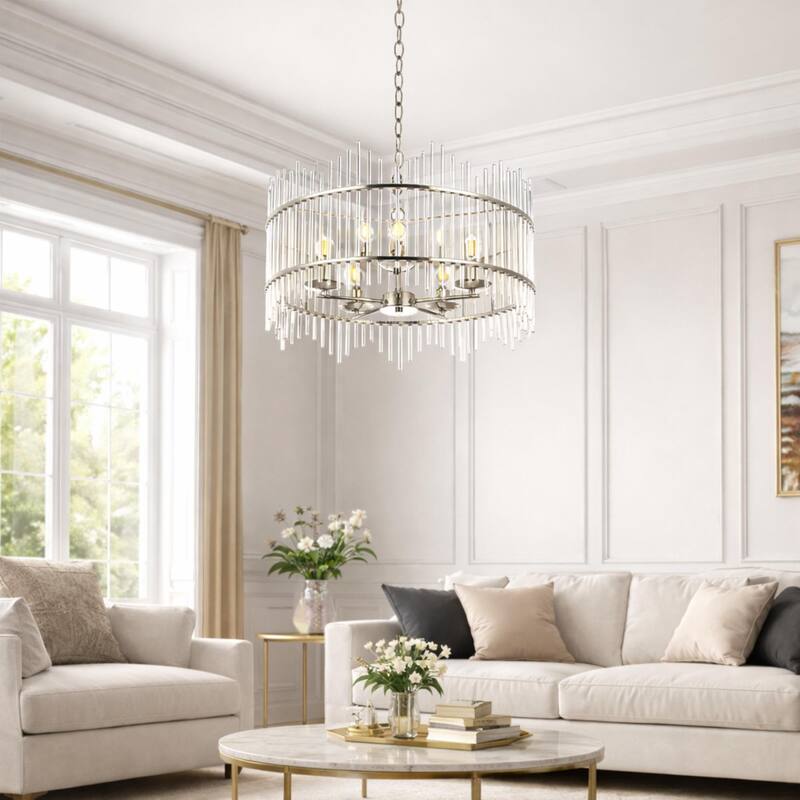 GetLedel Modern 5-Light Drum Chandelier with Clear Glass Bars