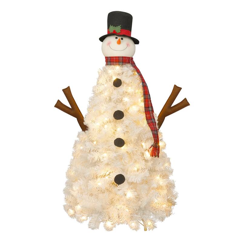4 FT Pre-lit Hinged Full Tree, Snowman-Shaped Artificial Christmas Tree with LED Lights and 380 Branch Tips for Festival