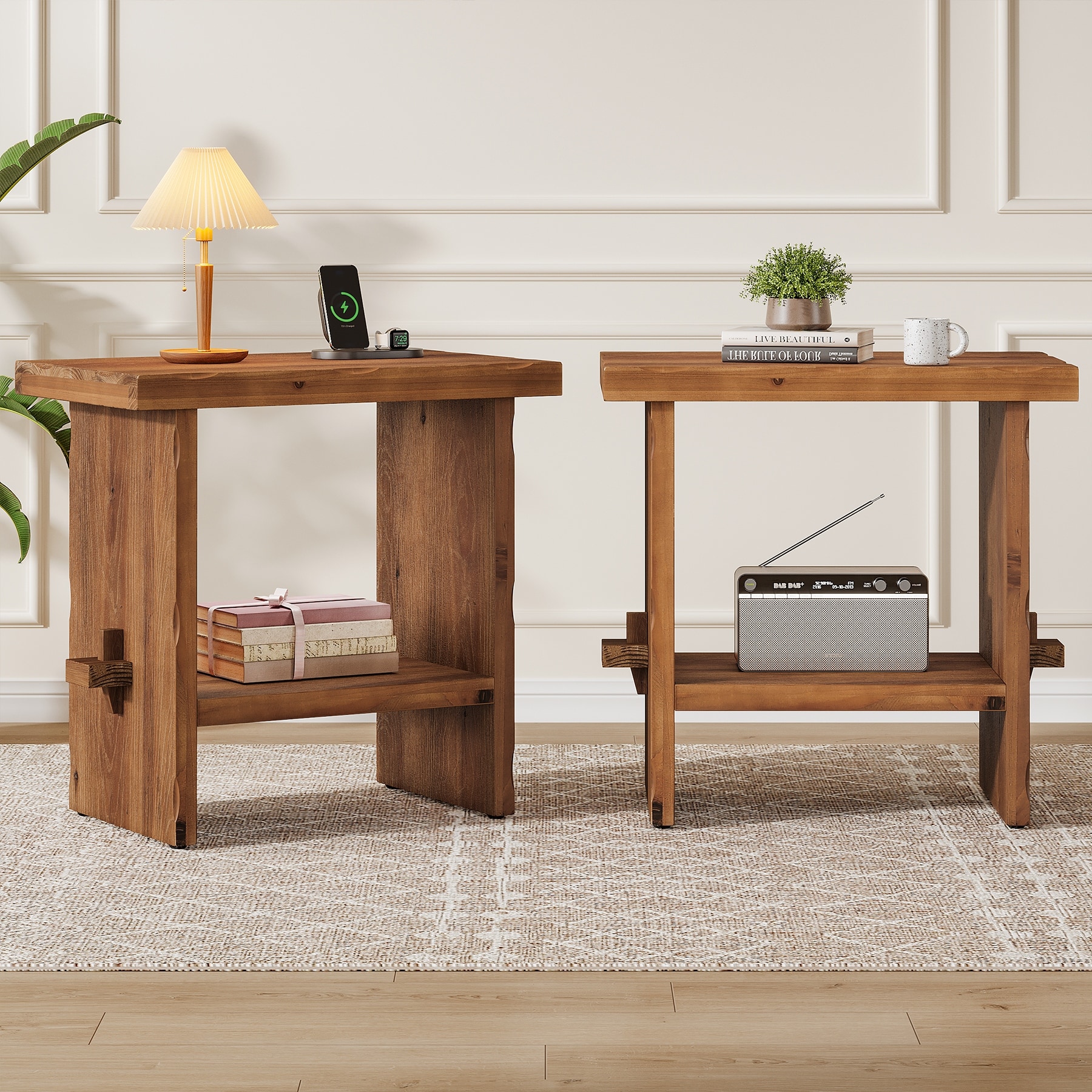 Solid Wood Farmhouse Nightstand with Storage