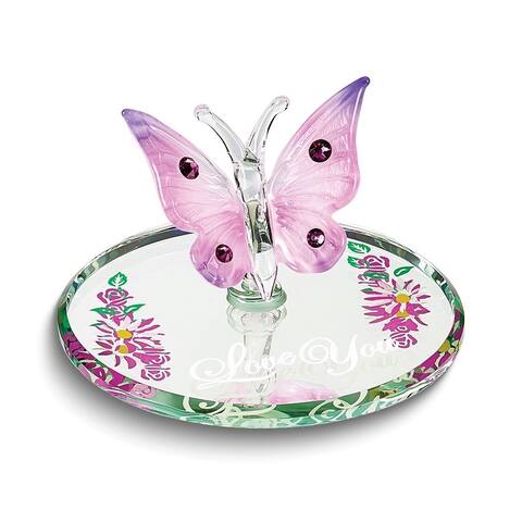 Curata Love You Pink Butterfly with Crystals Handcrafted Glass Figurine