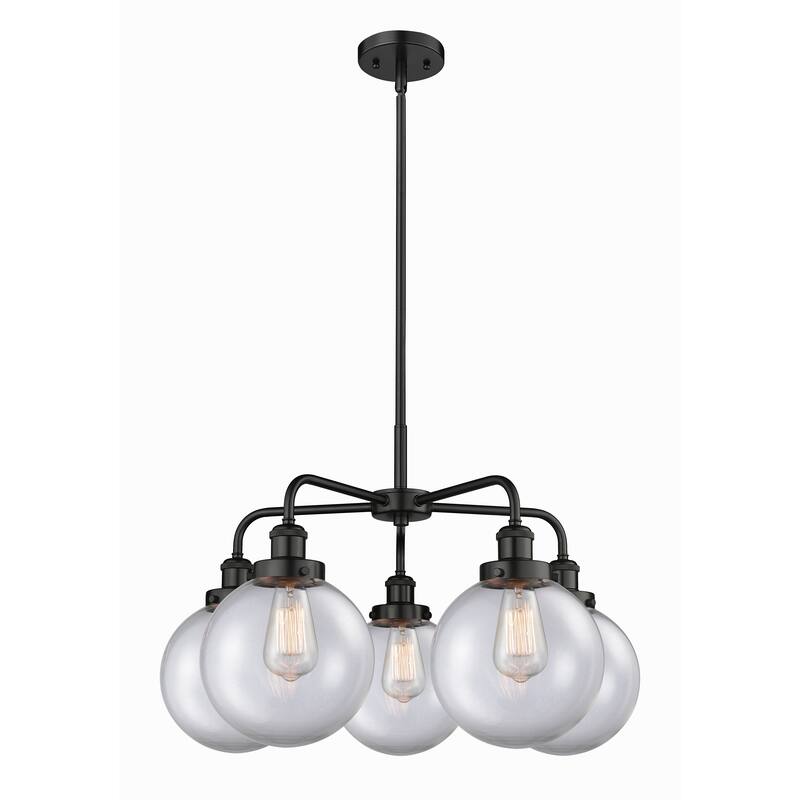 Innovations Lighting Beacon - 5 Light 26" Stem Hung Chandelier - Clear/Matte Black