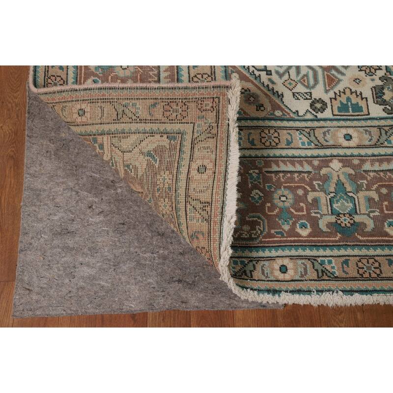 Geometric Peach Tabriz Persian Vintage Rug Hand-Knotted Wool Carpet - 8'1"x 11'3"