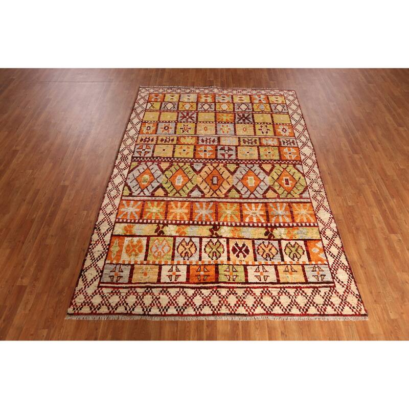 Geometric Moroccan Oriental Rug Handmade Multi-Color Wool Carpet - 6'7" x 9'9"