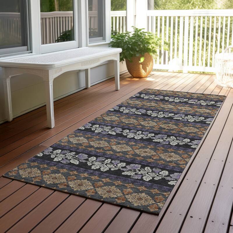 Machine Washable Indoor/ Outdoor Stripe Sochi Chantille Rug - Plum - 2'3" x 7'6"
