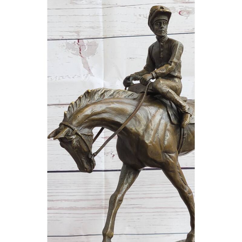 Polo Jockey On Horseback Equestrian Bronze Statue Sculpture Signed Art On Marble Base