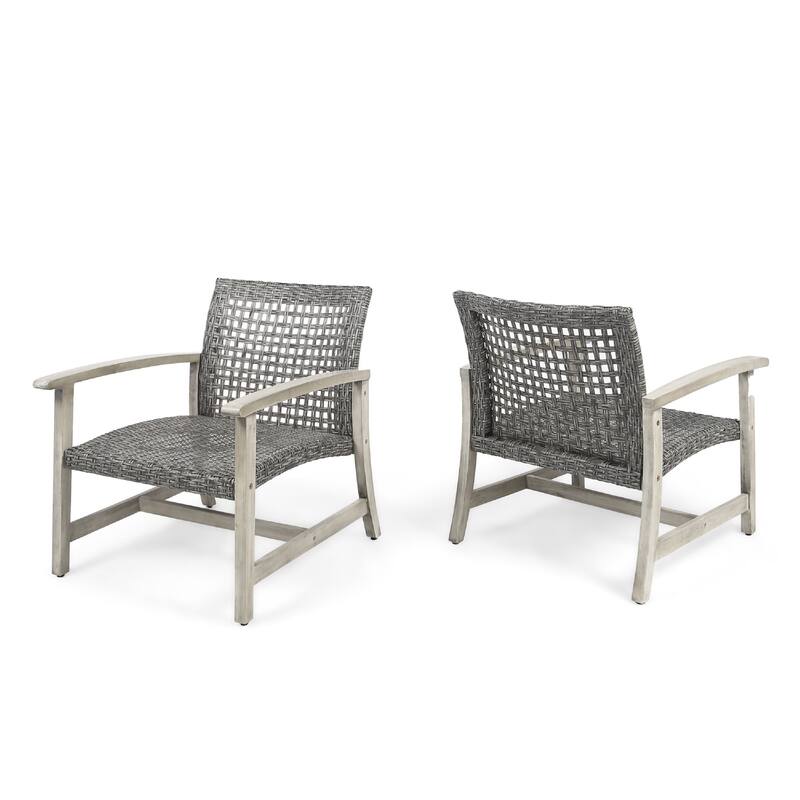 Bops Outdoor Club Chair Set of 2, Graywash Acacia Wood, Gray Wicker
