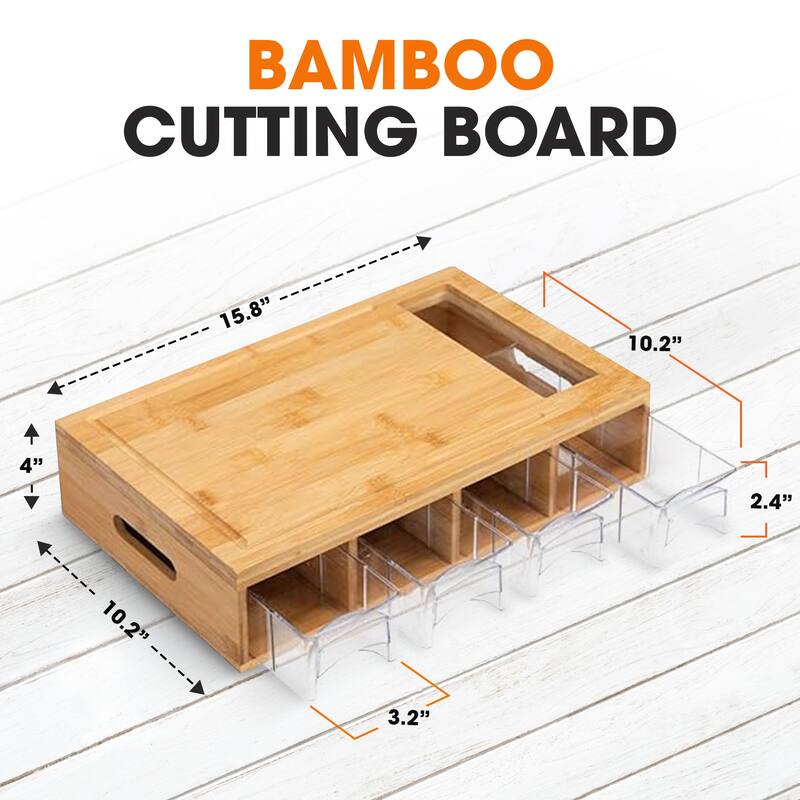 Cheer Collection Bamboo Cutting Board with 4 Removable Storage Trays