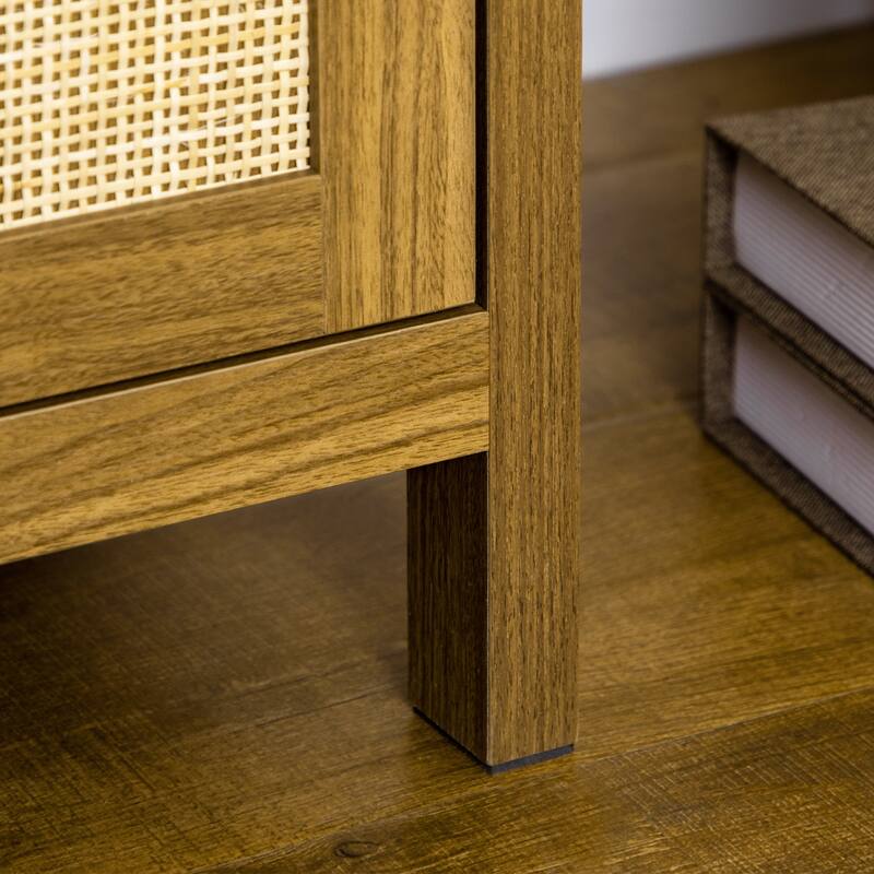 Multi Functional,Bookcase with Cabinet and Open Shelves,Tall Bookshelf,Wooden Bookshelf Features Handcrafted Rattan Door