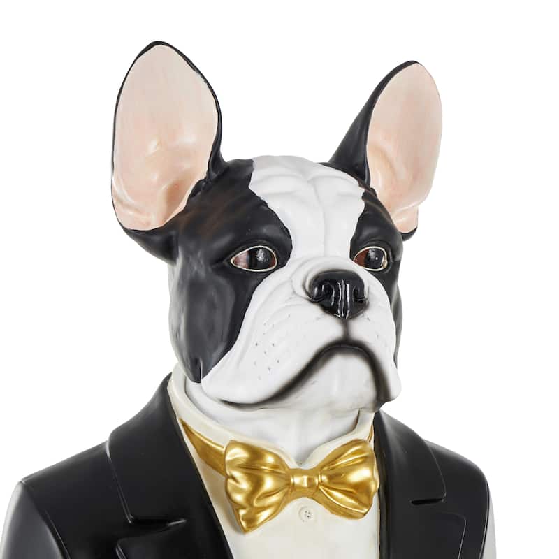 White Resin Floor Waiter Dog Decorative Sculpture with Gold Bow Tie and Plate - 26"W x 26"L x 64"H