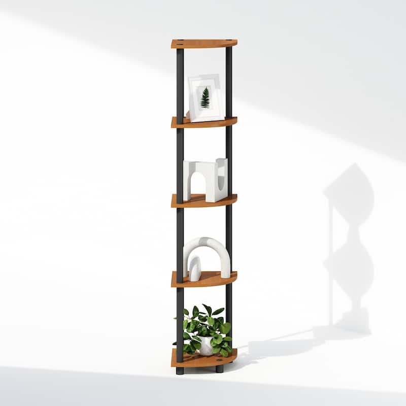 5 Tiers Wood Household Shelving Unit in Light Cherry/Black (11.6 in. W x 57.7 in. H x 11.6 in. D)