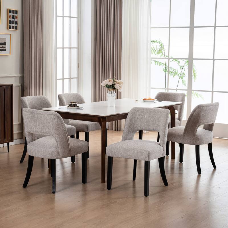 Set of 2/4/6 Modern Fabric Upholstered Dining Room Chair Kitchen Chairs with Wood legs - Set of 6 - Grey