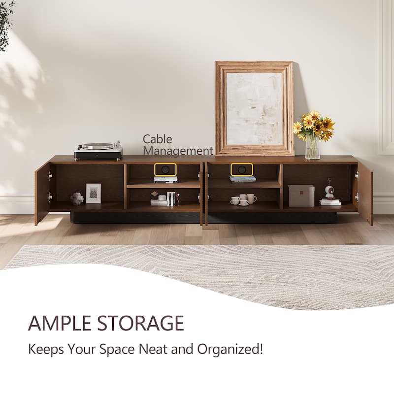 78.74" Mid Century Modern TV Stands, with Brown Solid Wood Veneer, Media Consoler with 4 Cabinets