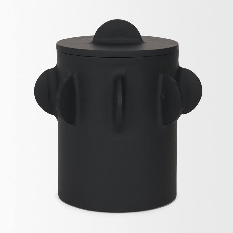Deacon Large Matte Black Metal Canister with Sculptural Handles