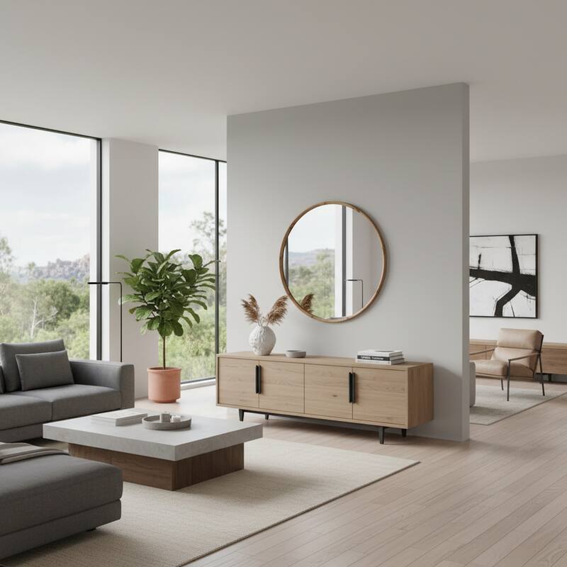 Burled Round Mirror - 30H x 30W x 1D