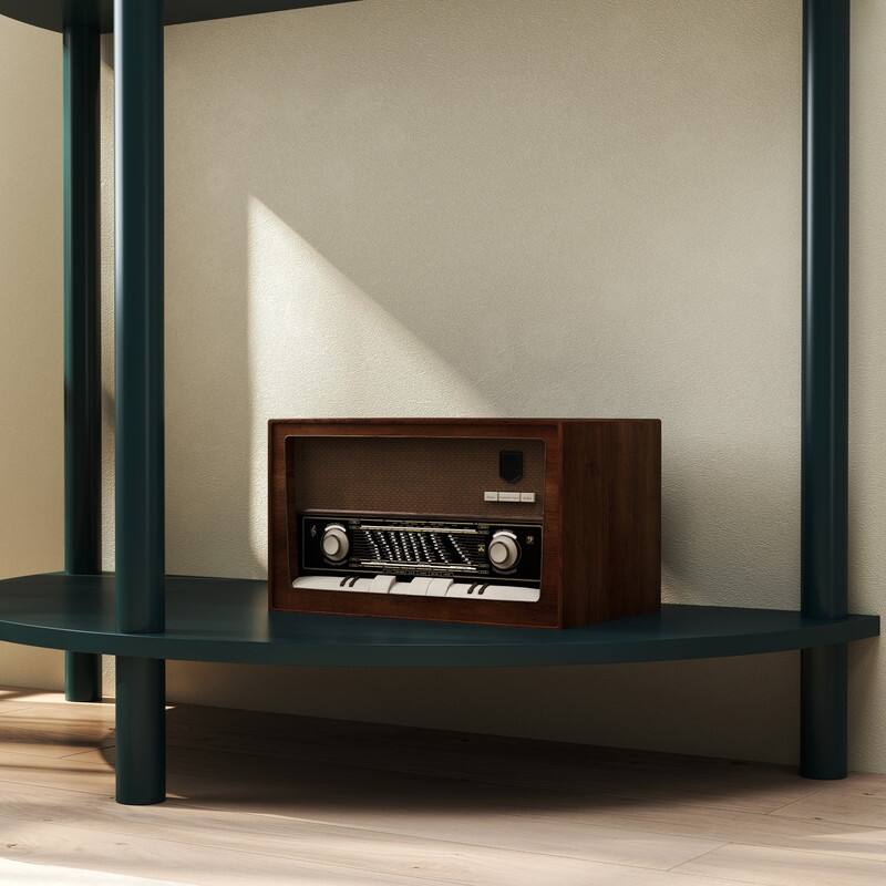 Half Moon Rattan Console Table - Curved Entryway Table with 2 Drawers and Shelf