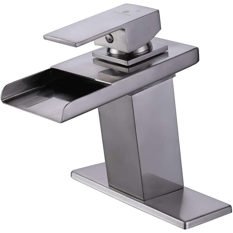 Brushed Nickel Waterfall 3 Color LED Single Handle Bathroom Sink Faucet, Pop Up Brass Overflow Drain