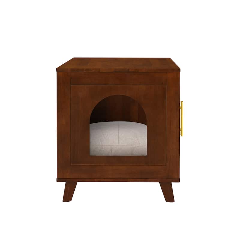 Christopher Knight Home - 47"W Rubber Wood Cat Cabinet with Rattan Doors & Cushion