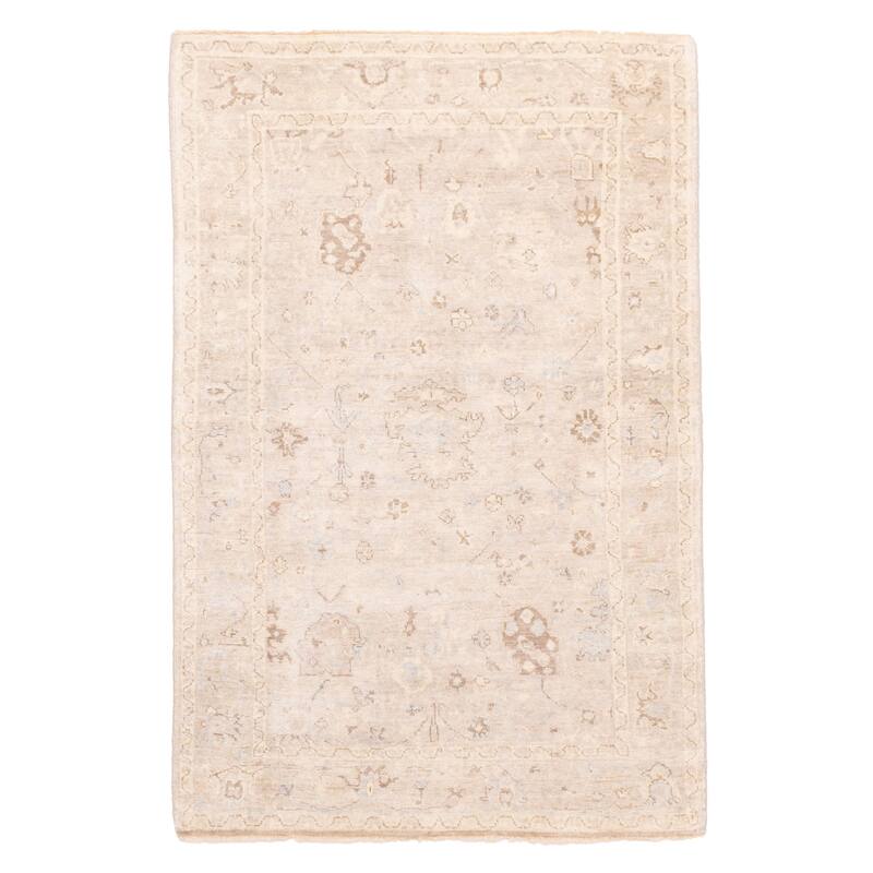 ECARPETGALLERY Hand-knotted Finest Oushak Light Grey Wool Rug - 3'11 x 5'10