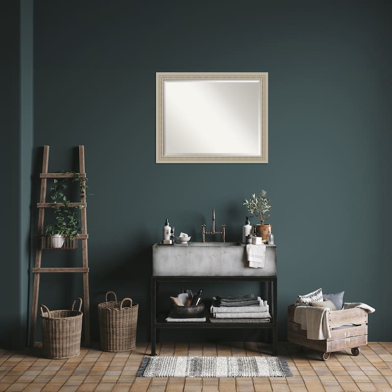Mezzo Silver Beveled Wood Framed Bathroom Vanity Wall Mirror - Mezzo Silver