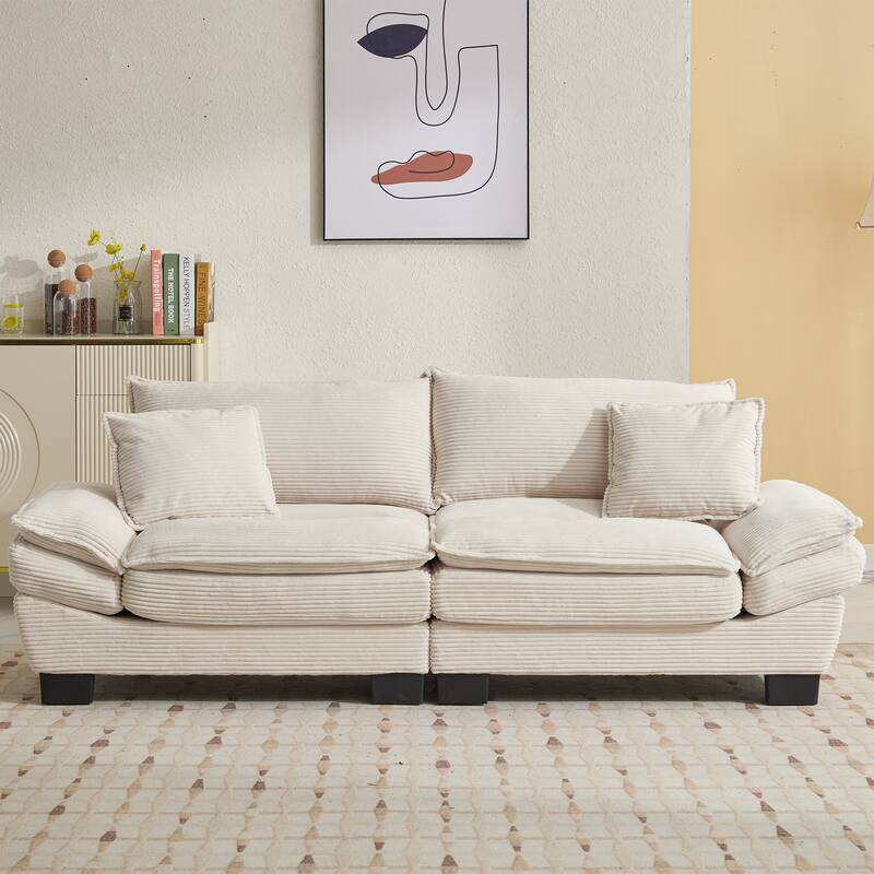 84-Inch Corduroy Sofa with Double Layer Cushion and 2 Extra Pillows for Living Room or Guest Room