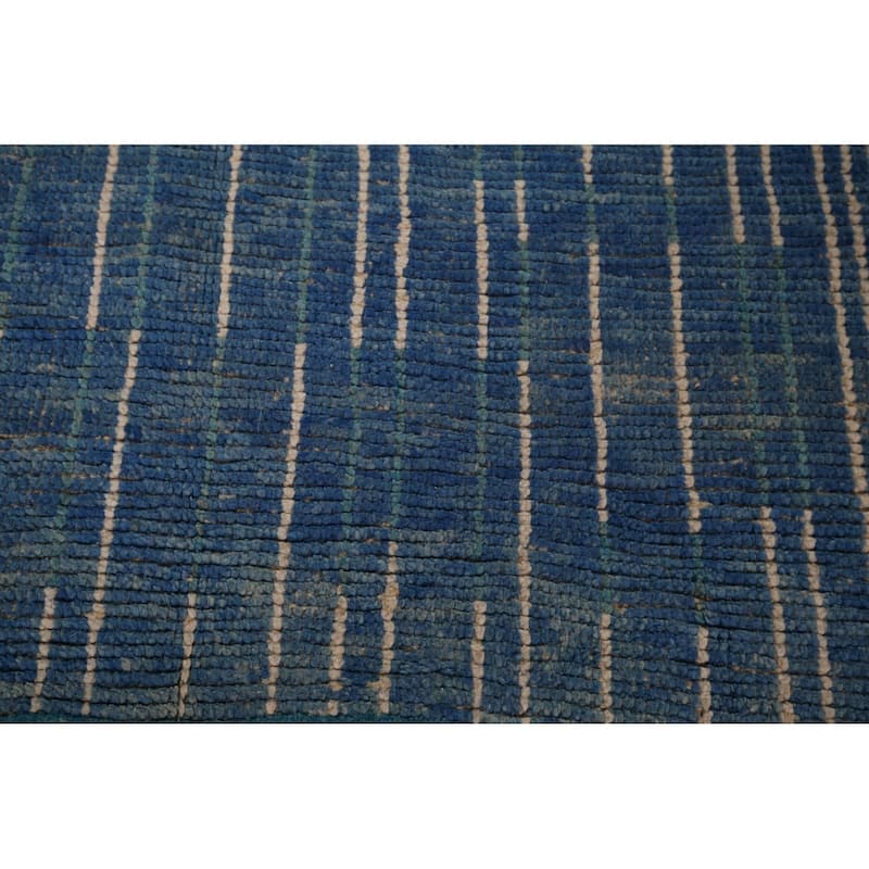 Blue Moroccan Area Rug Hand-Knotted Wool Carpet - 5'10"x 9'4"