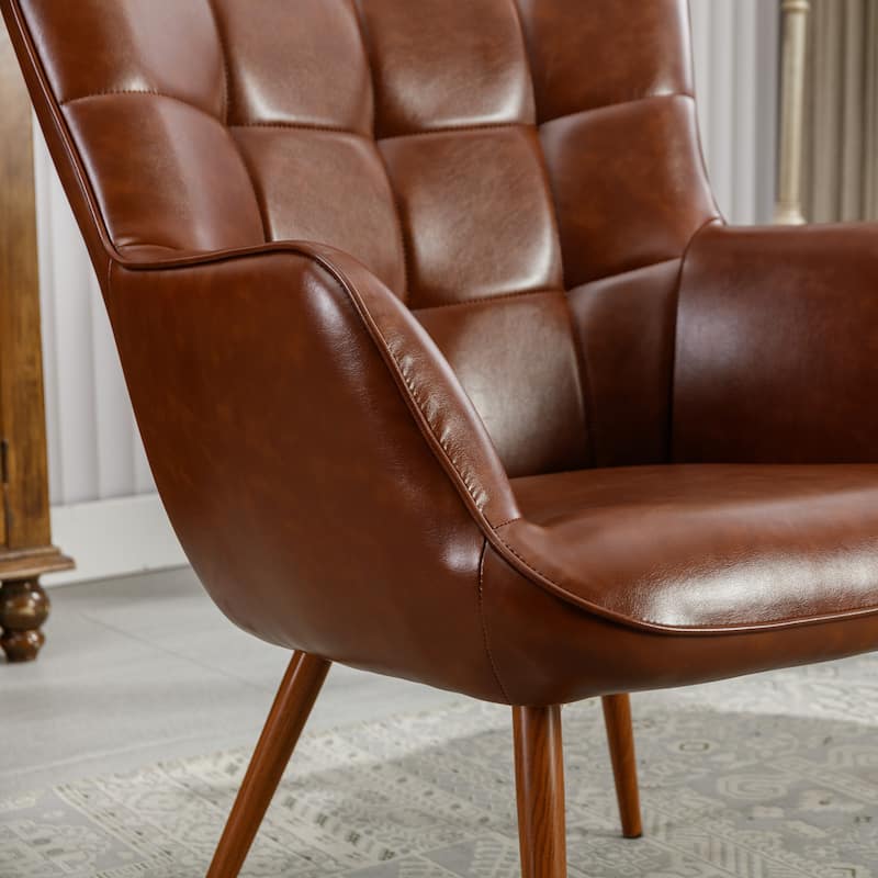 PU Leather Accent Chair Tufted Button Wingback Chair