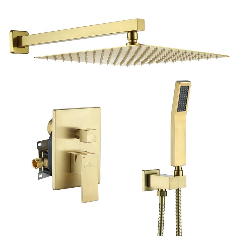 2-Function 10/12-In Wall Mounted Shower System with Handheld Shower - 12" - Brushed Gold
