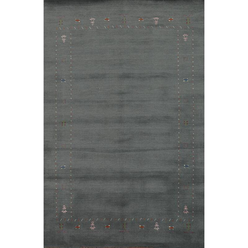 Hand Knotted Oriental 100% Wool Carpet Tribal Tribal Navy Blue & Blues Gabbeh Area Rug - 7' 8'' X 5' 0''