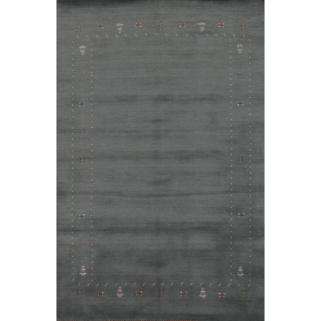 Hand Knotted Oriental 100% Wool Carpet Tribal Tribal Navy Blue & Blues Gabbeh Area Rug - 7' 8'' X 5' 0''