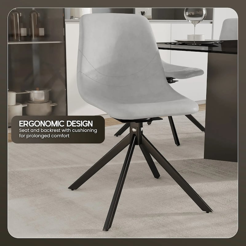 Markley Leather Dining Chair 360 Degree Swivel with Iron legs Modern Accent Side Chair Set of 2