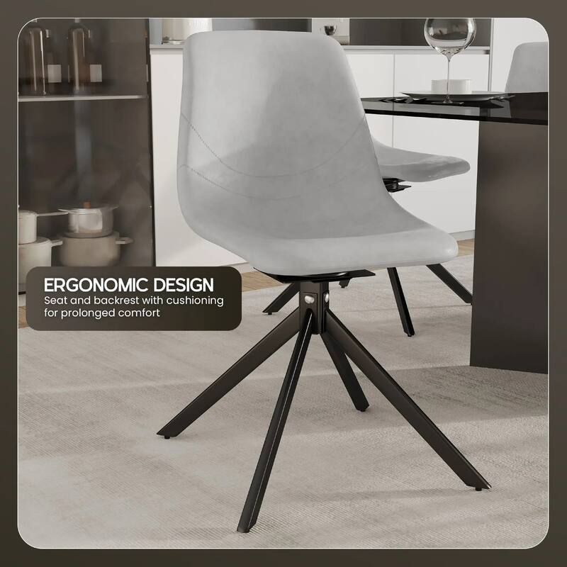 Markley Leather Dining Chair 360 Degree Swivel with Iron legs Modern Accent Side Chair Set of 4
