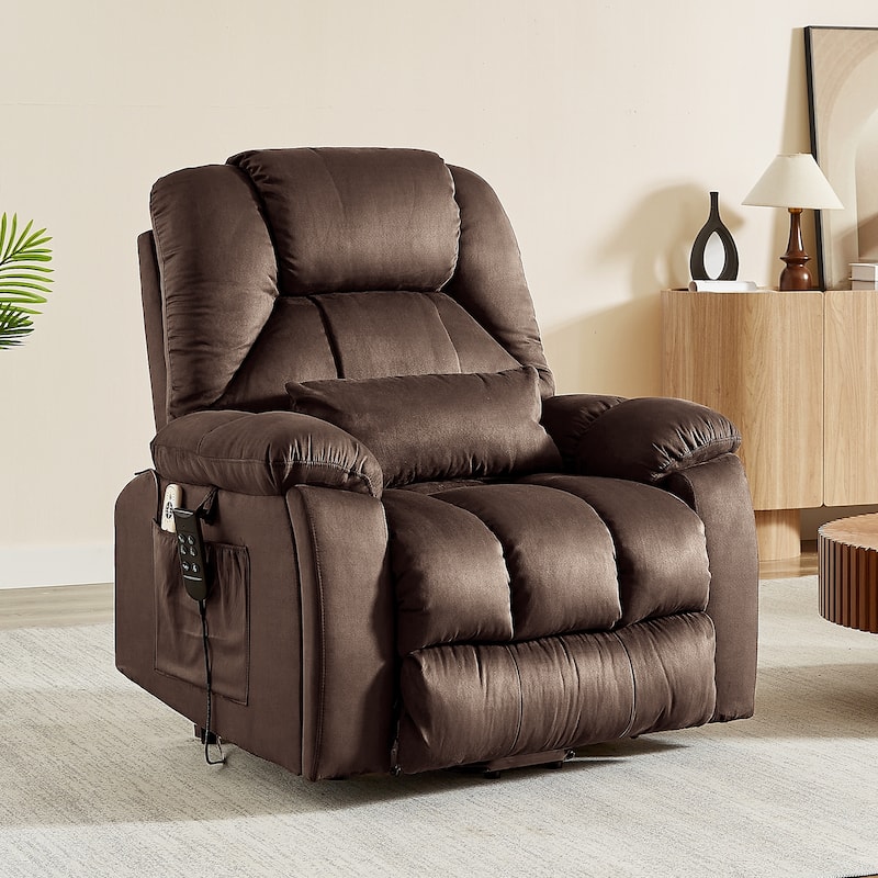 Bestier 40.1" W Microsuede Oversize Dual Motor Power Lift Recliner Chair With Massage and Heating - Brown