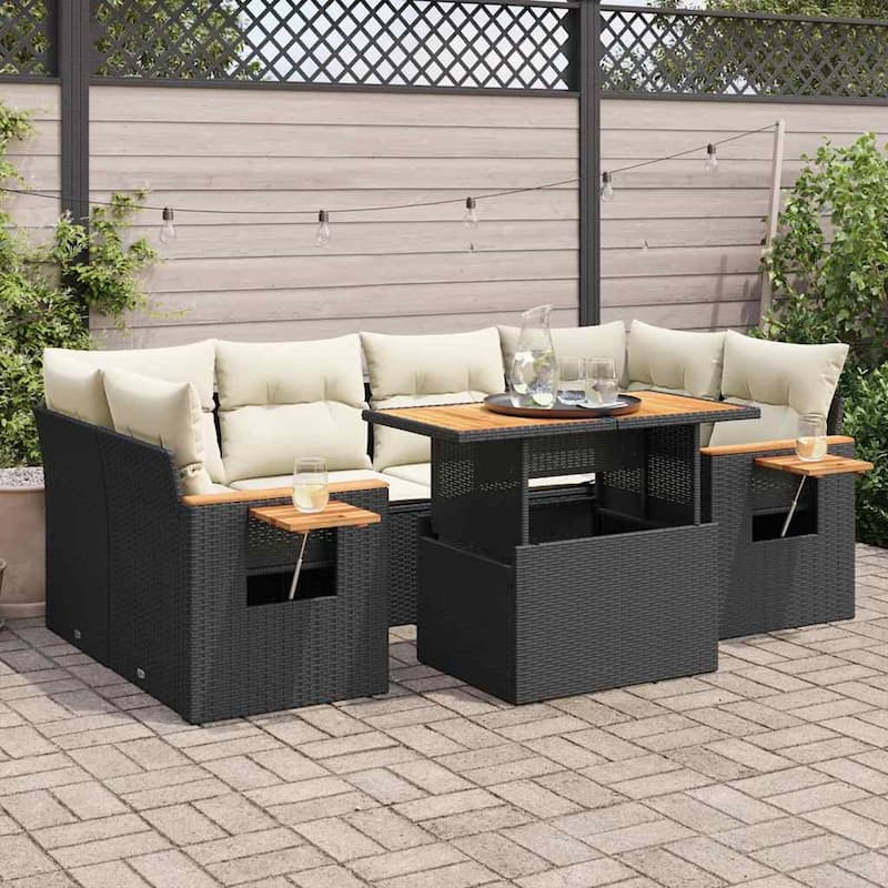 vidaXL Garden Sofa Set Black, Cream White - 21.7 x 39.4 x 28.7 in