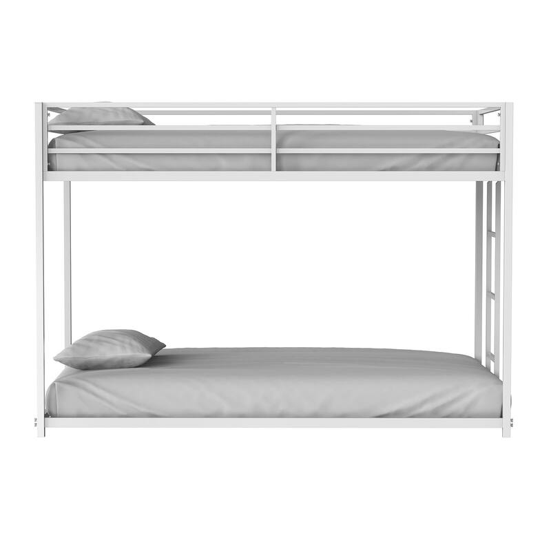 Twin Over Twin Metal Low Bunk Bed with Attached Ladder and Full Metal Construction