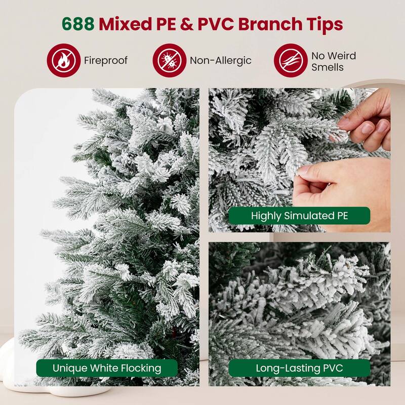 Costway 4.5 FT/6FT/7FT Pre-Lit Christmas Tree Snow Flocked Hinged Xmas