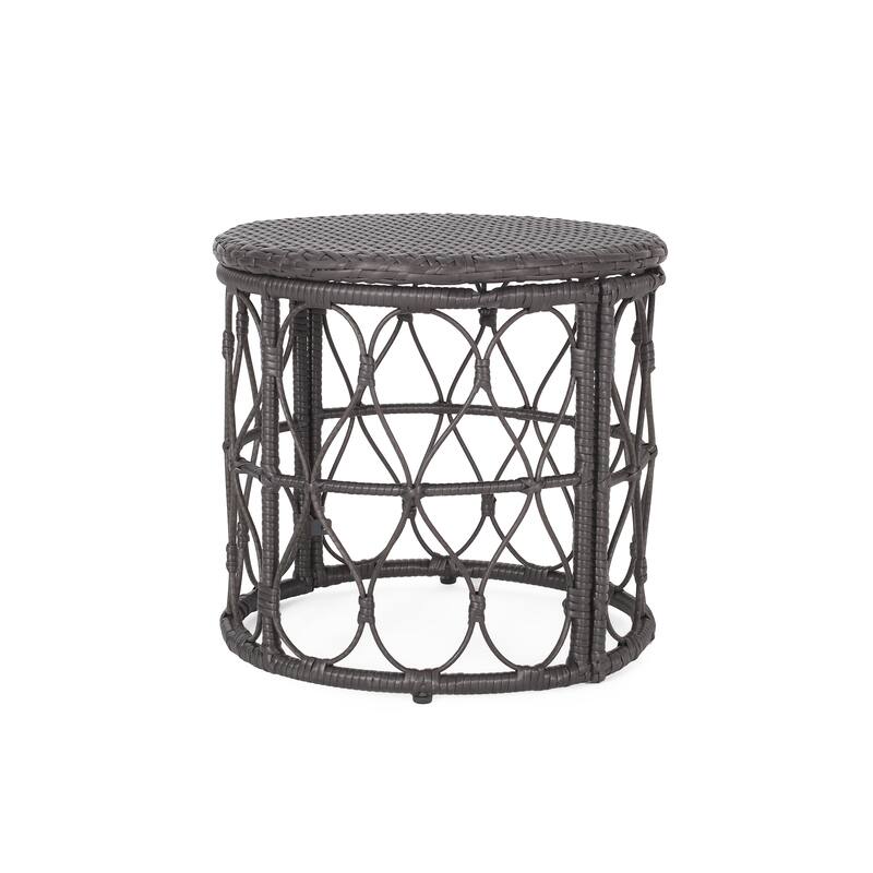 Roomfitters Bruce Outdoor Wicker Side Table with Looped Design, Boho Patio Accent Table