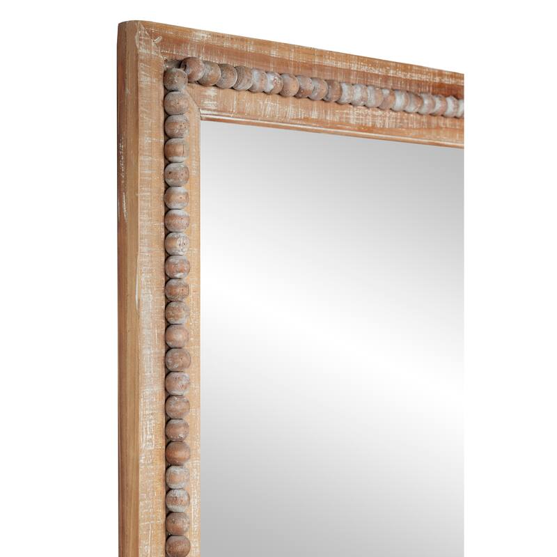 Contemporary Wood Distressed Wall Mirror with Beaded Detailing - Brown or White