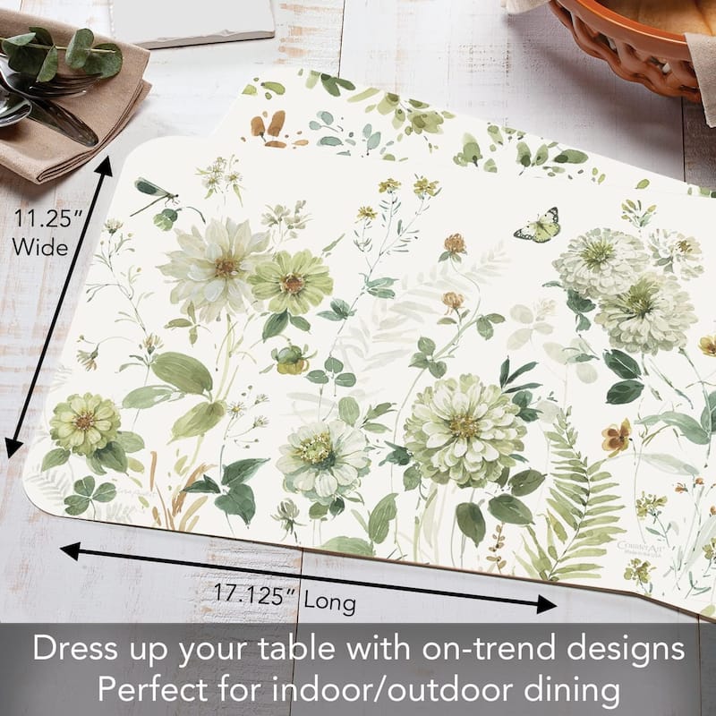Green Fields 4 Pack Reversible Easy Care Flexible Plastic Placemats Made in The USA BPA Free PVC Free Easily Wipes Clean